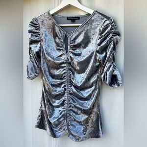 Boston Proper silver grey velvet medium sleeve top blouse size S